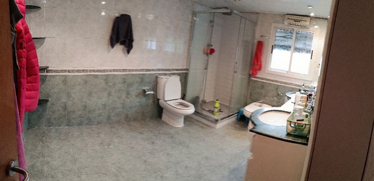 Bathroom partition wall removed to create an open-plan layout