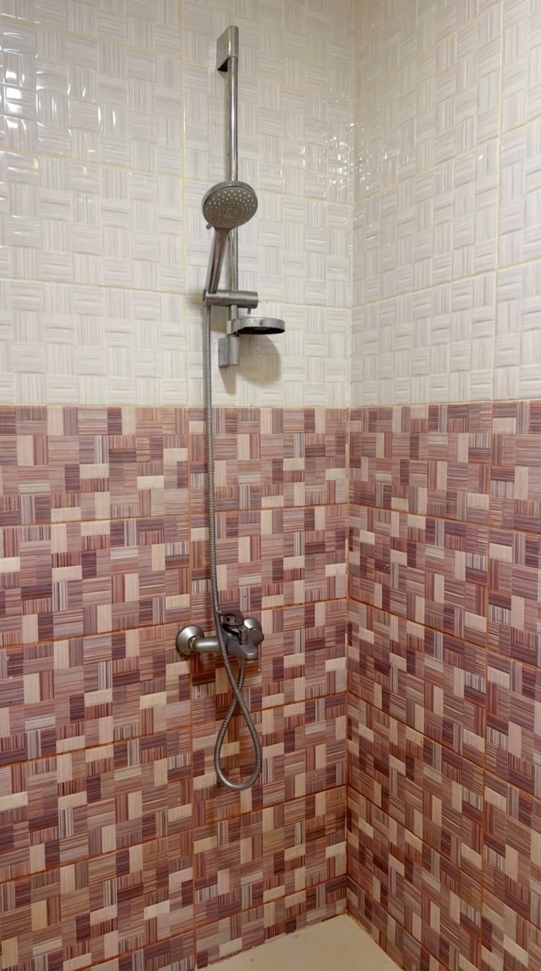 Bathroom cabinet removed to create open shelving and more space