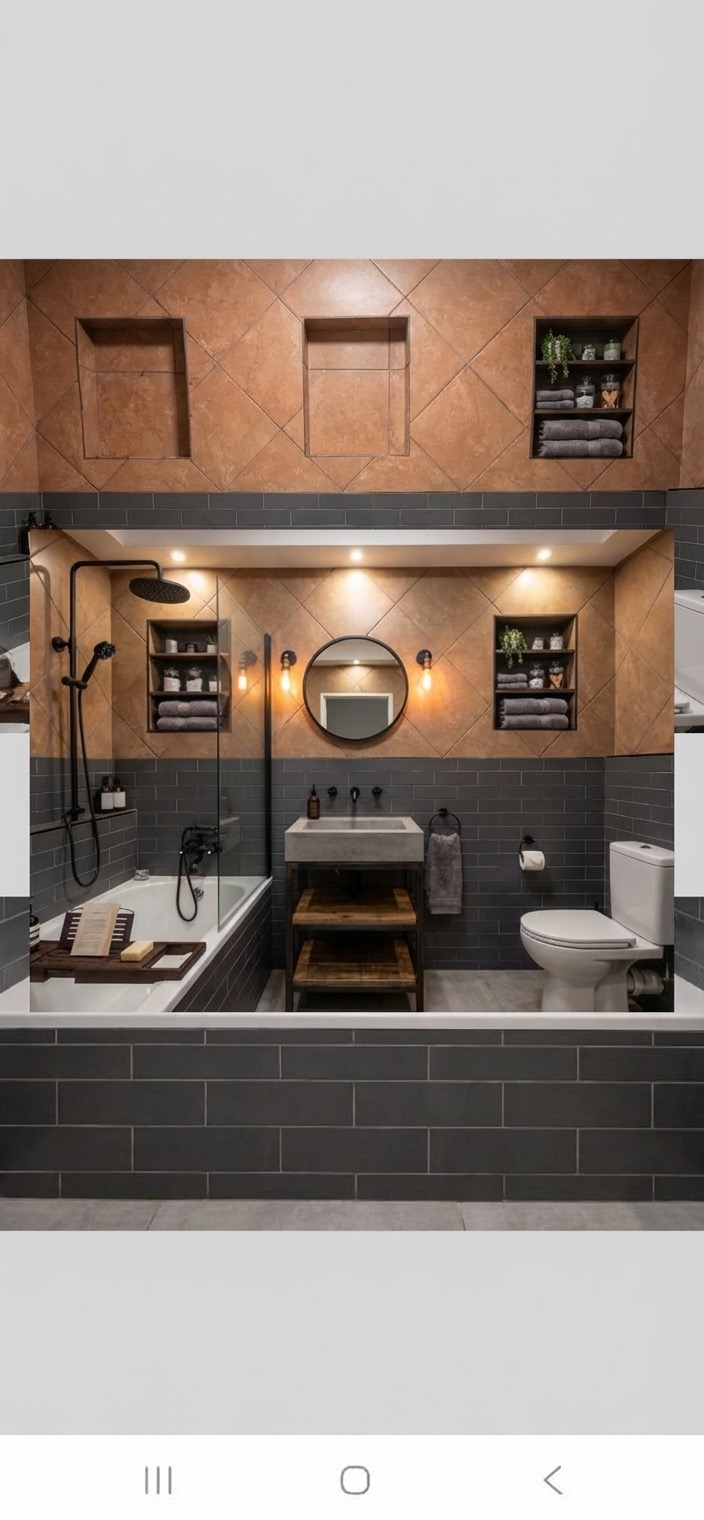 Industrial chic bathroom rendered from style reference - AI tool