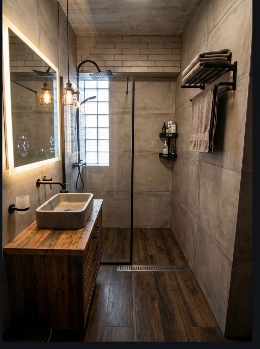 Coastal farmhouse bathroom redesigned using style reference image