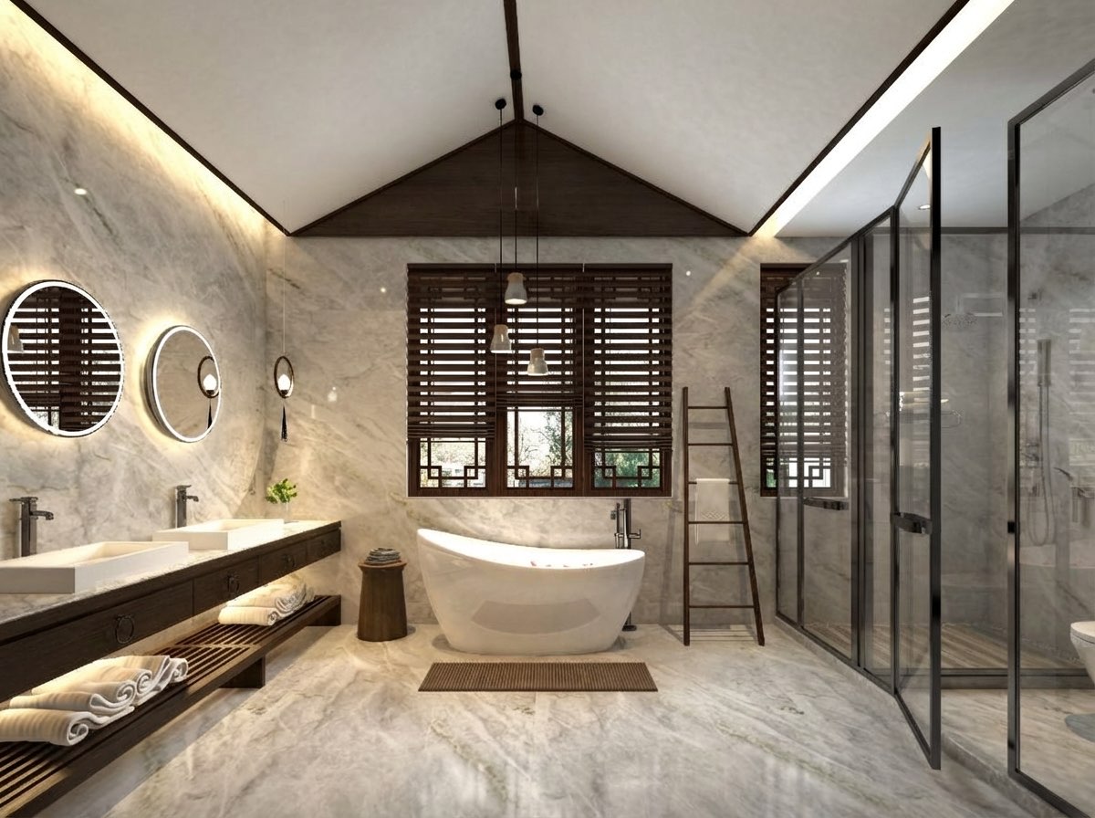 Scandinavian bathroom transformation from minimalist style reference - AI