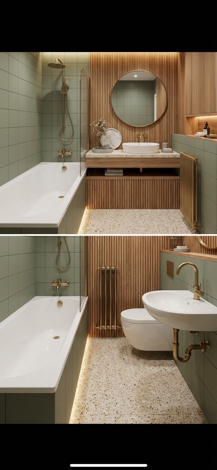 Transitional bathroom redesign blending classic and modern style references