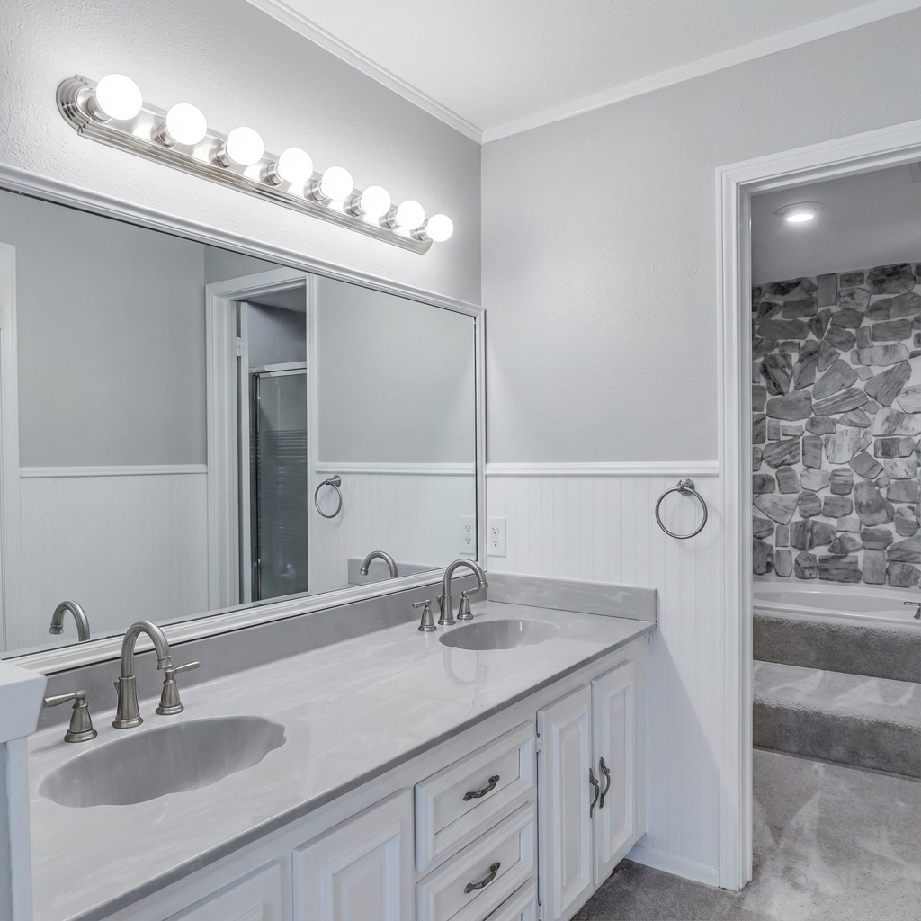 Mid-century modern bathroom generated from style reference image - AI