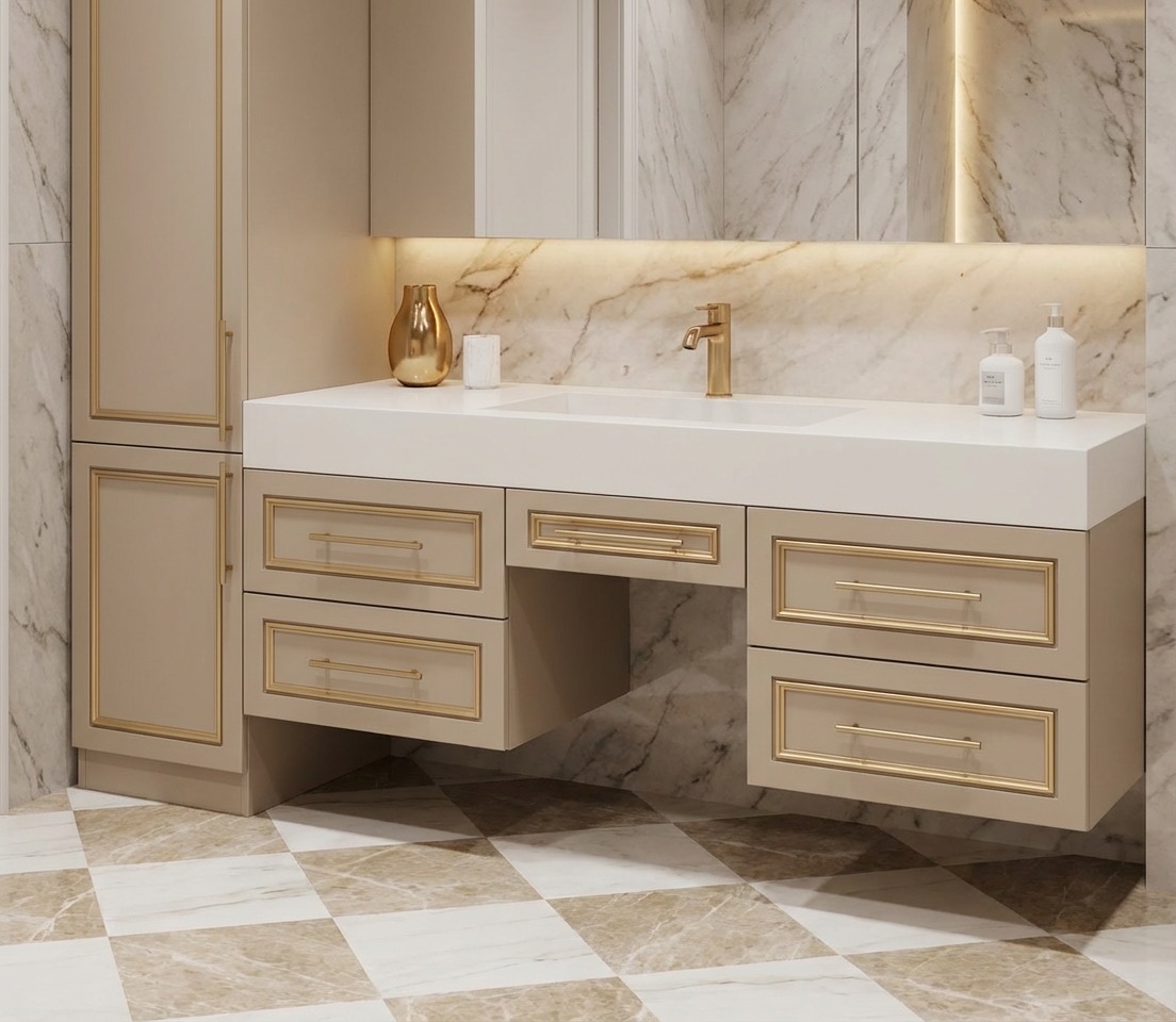 Art deco bathroom redesign based on style reference photo - AI tool