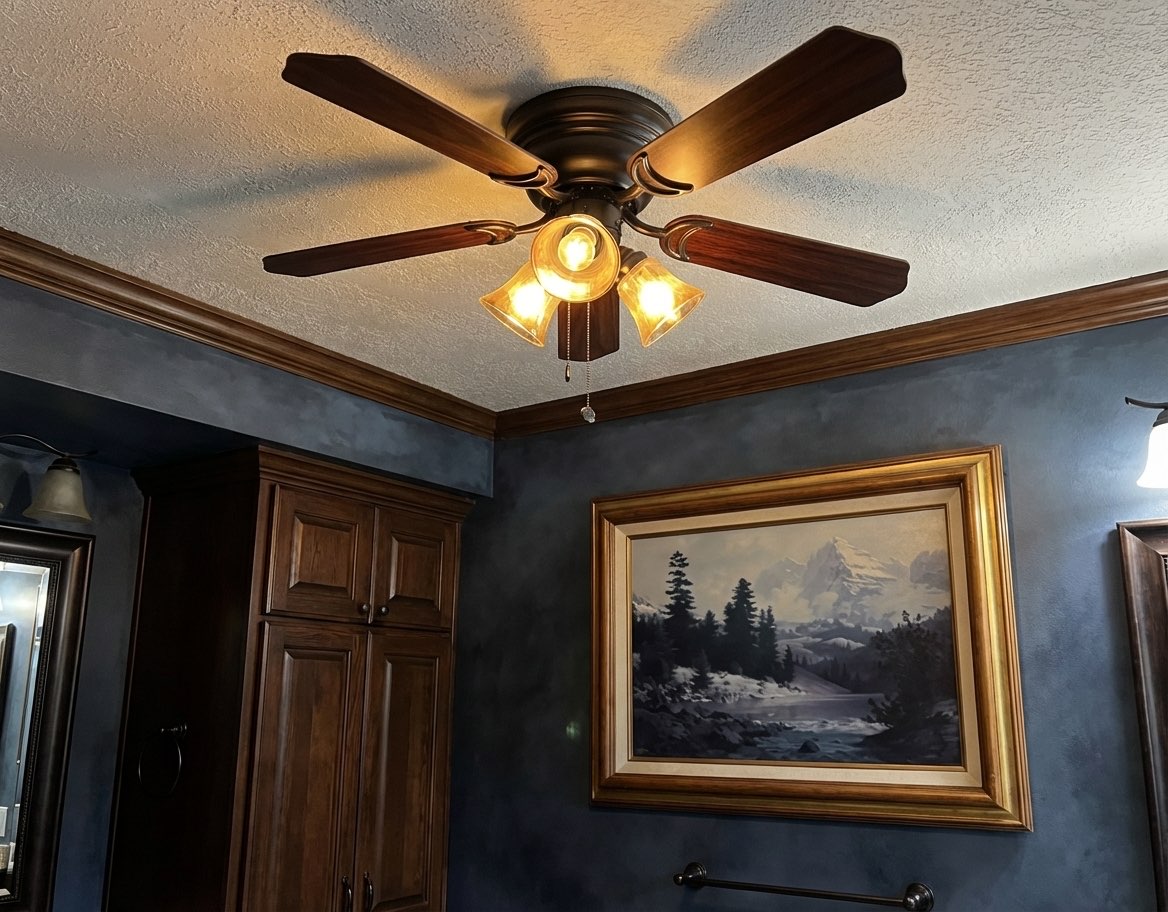 Coastal farmhouse bathroom redesigned using style reference image