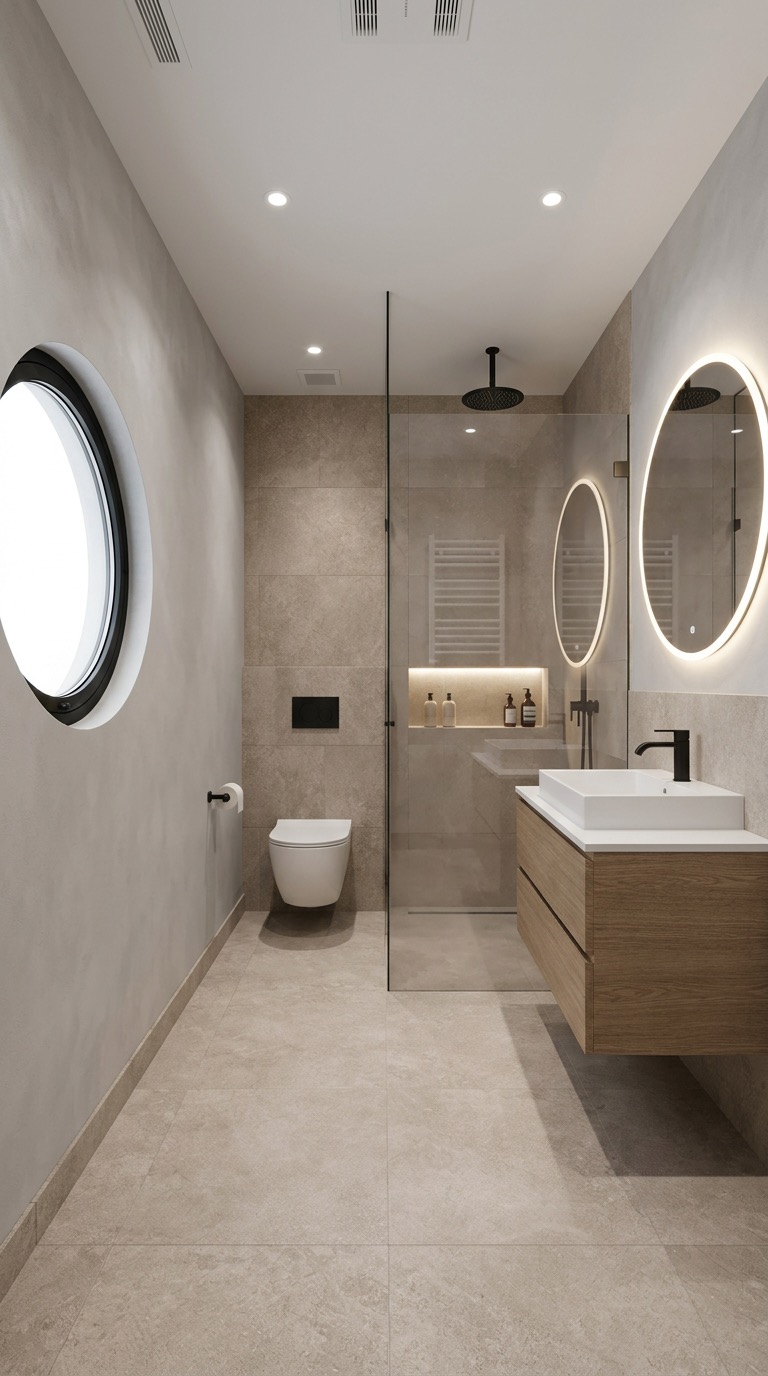 Scandinavian bathroom transformation from minimalist style reference - AI