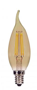 Satco Products Vintage Style Candelabra Base Flame CFA Filament LED. 3.5W/ST19/2000K/300L/120V. Amber. 24/case.