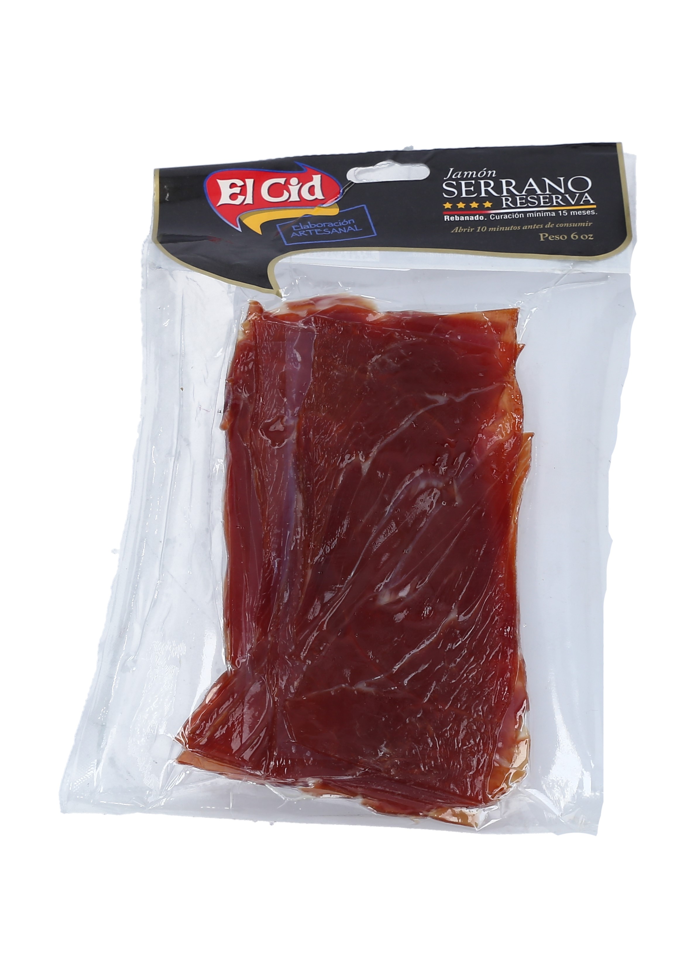 JAMON SERRANO RESERVA REBANADO EL CID CAJA 24/6 OZ.