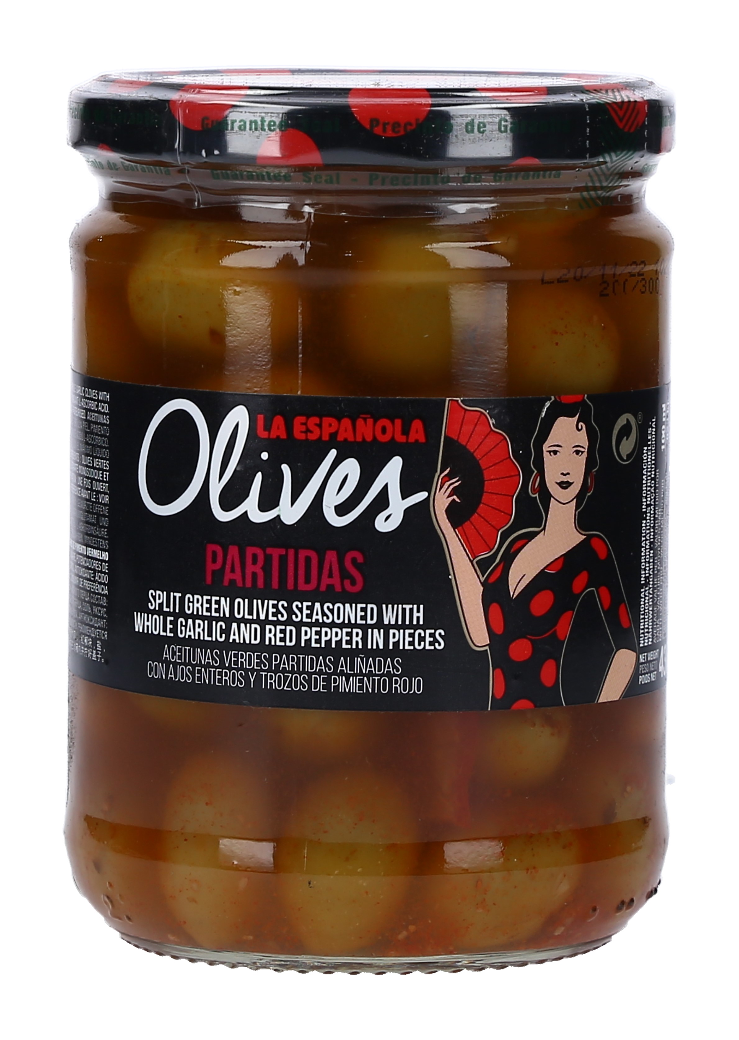 ACEITUNA PARTIDA C/AJO+PMTO LA ESPAÑOLA CAJA 12/430 GR.