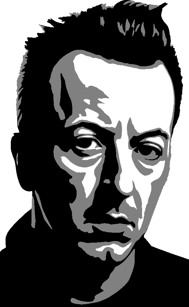 Joe Strummer stencil, painted in 3 colors