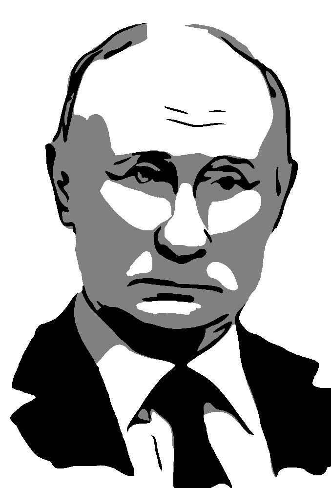Vladimir Putin stencil, painted in 3 grays