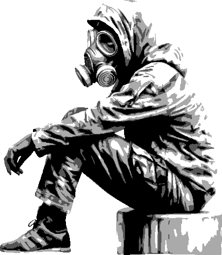 Man in Gas Mask stencil, painted in 4 grays