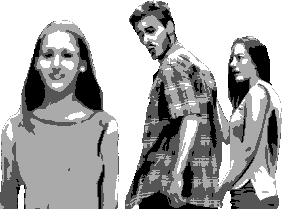 Distracted Boyfriend Meme stencil, painted in 4 grays