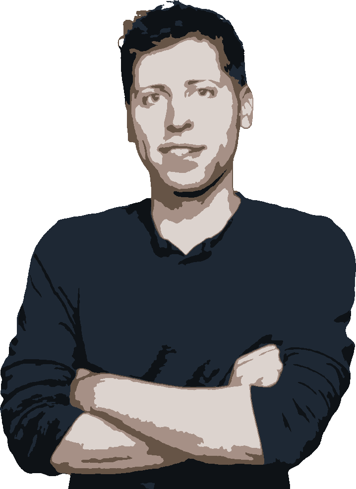 Sam Altman stencil, painted in 5 colors