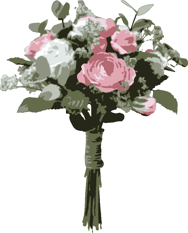 Simple Wedding Bouquet stencil, painted in 9 colors
