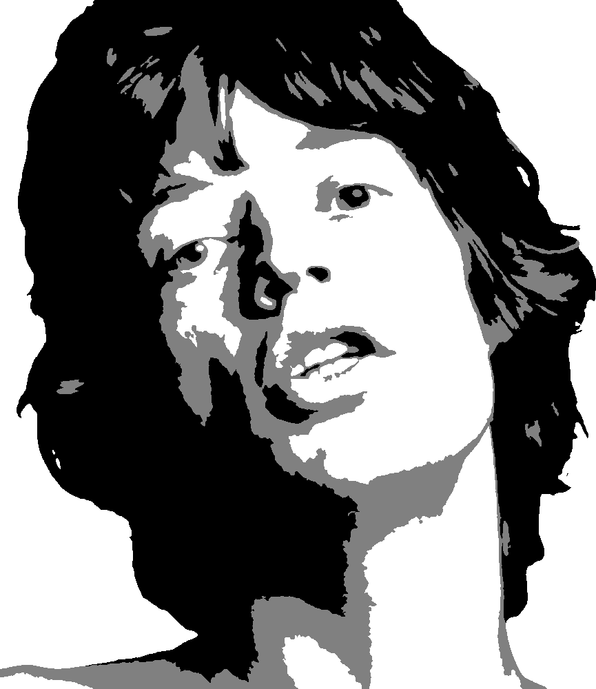 Mick Jagger stencil, painted in 3 grays