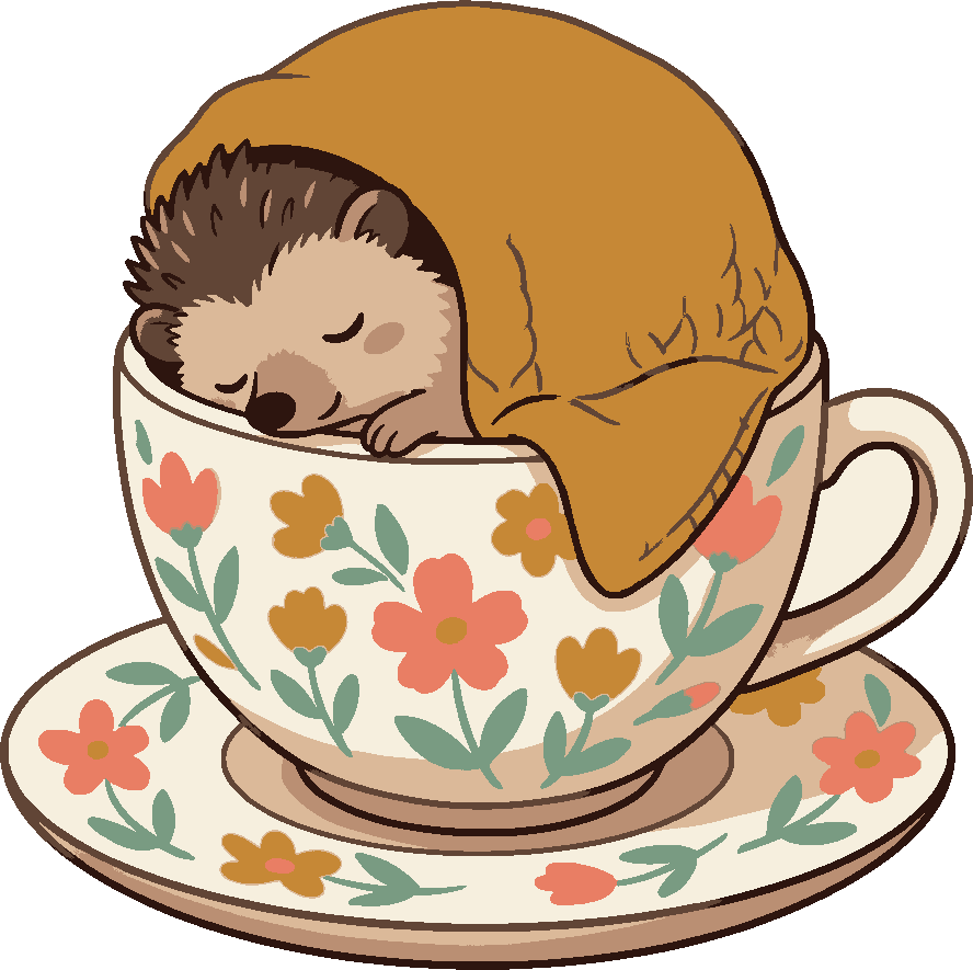Hedgehog in a Teacup stencil, painted in 8 colors