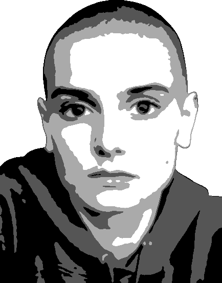 Sinead O'Connor stencil, painted in 4 grays