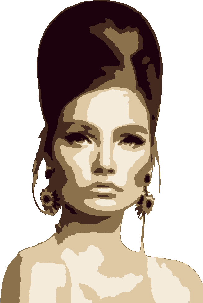 Bouffant stencil, painted in 5 colors