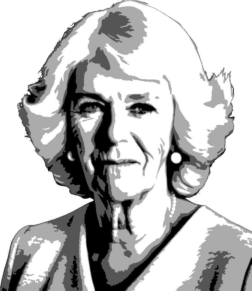 Camilla Parker Bowles stencil, painted in 4 grays