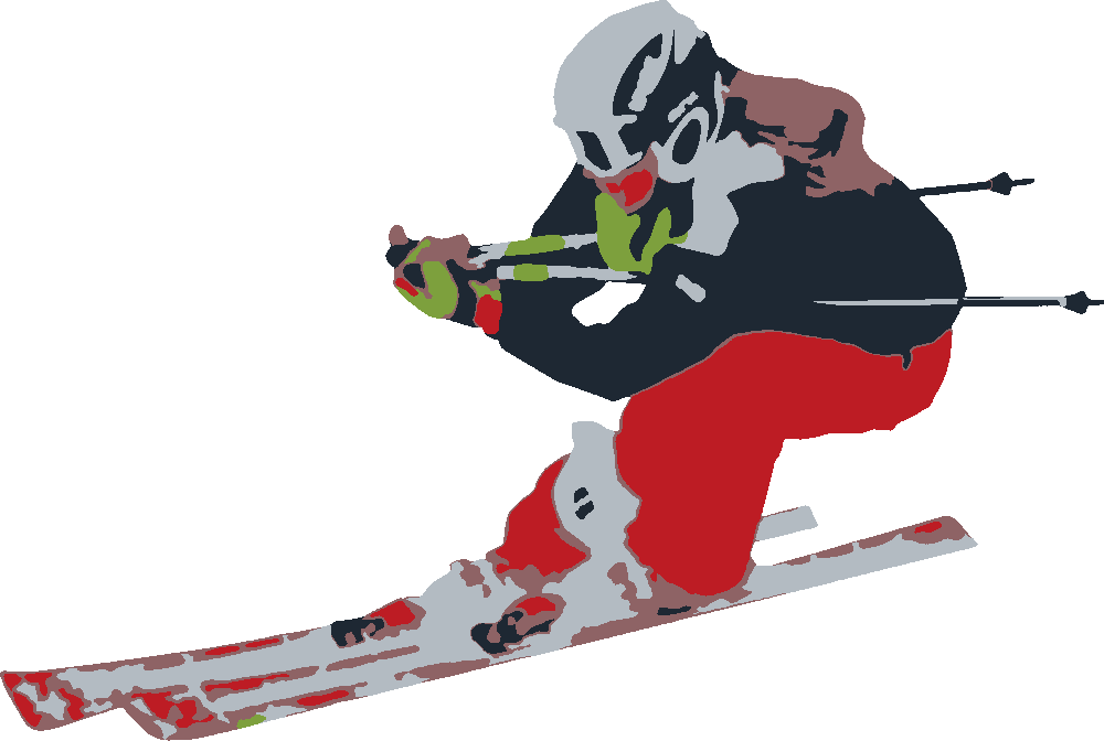 Skier Slalom stencil, painted in 5 colors