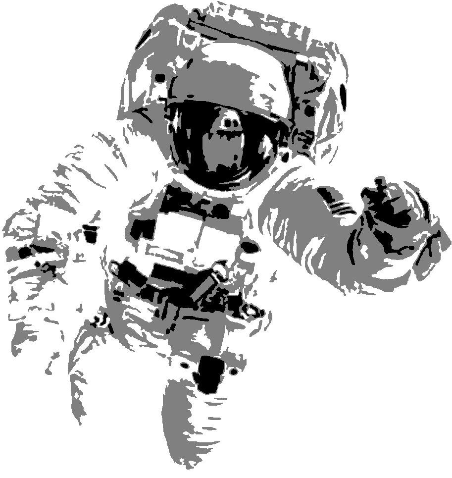 Spacesuit in Action stencil, painted in 3 grays