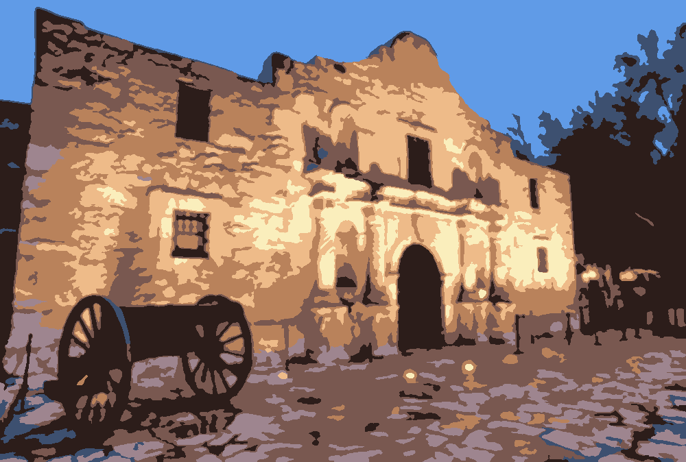 The Alamo stencil, painted in 8 colors