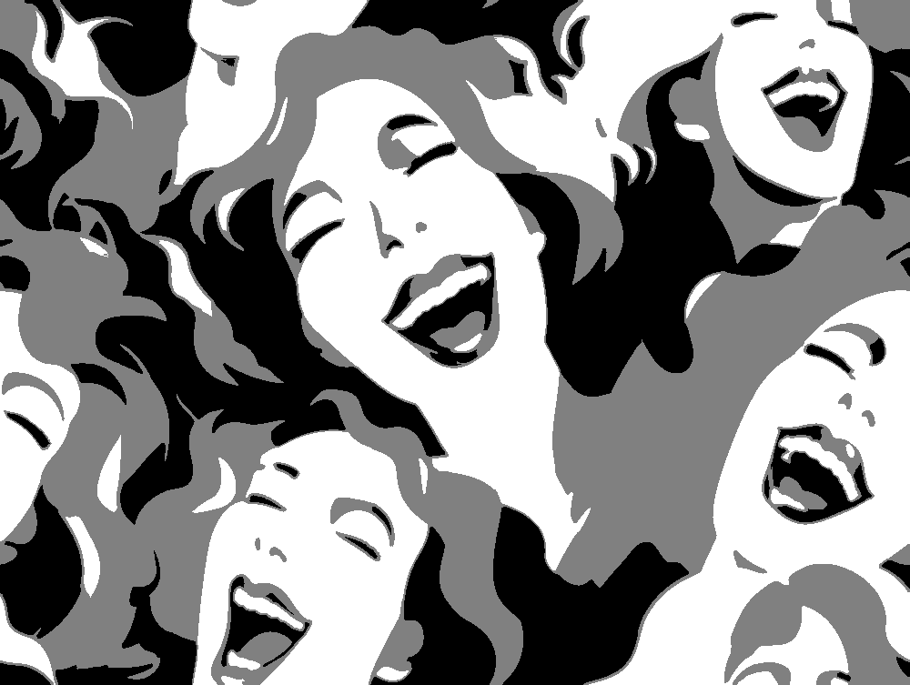 Psychedelic Women Laughing stencil, painted in 3 grays