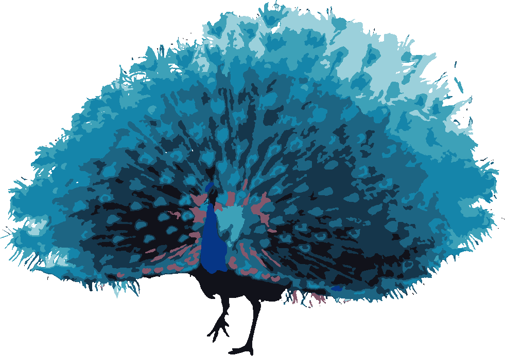 Peacock Plumage stencil, painted in 8 colors