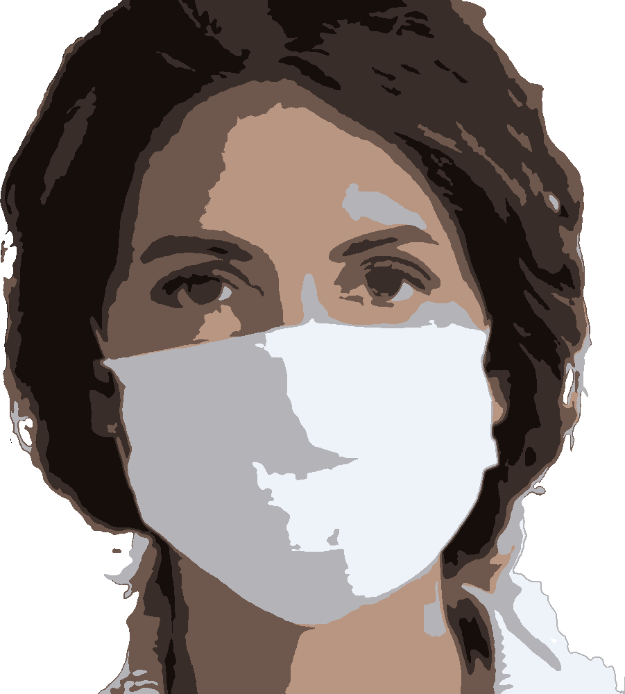 Woman Wearing Mask stencil, painted in 6 colors
