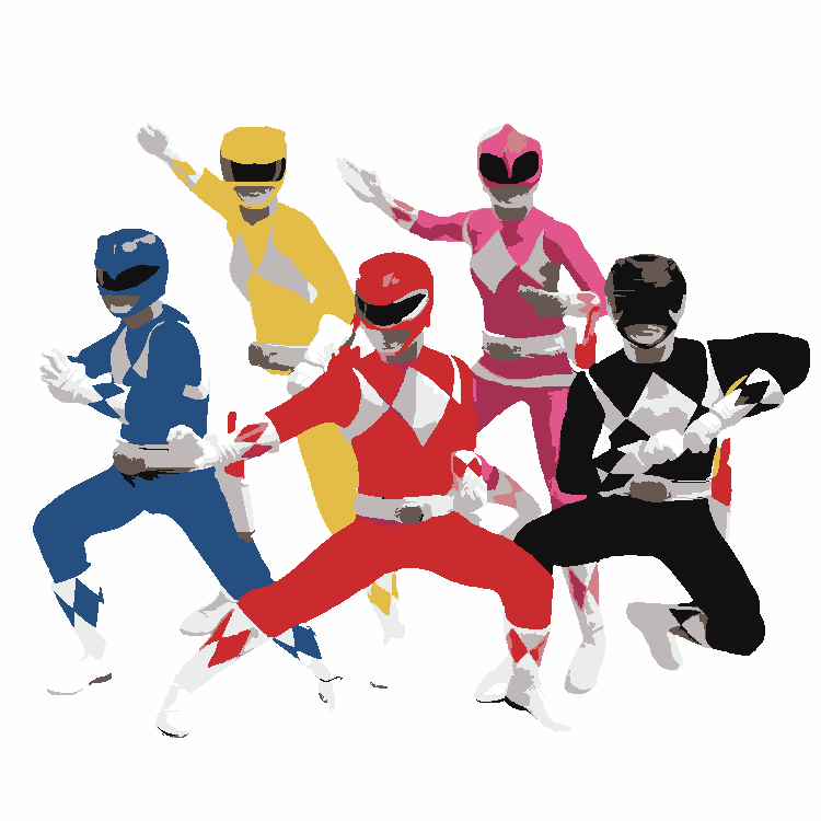 Power Rangers stencil, painted in 11 colors