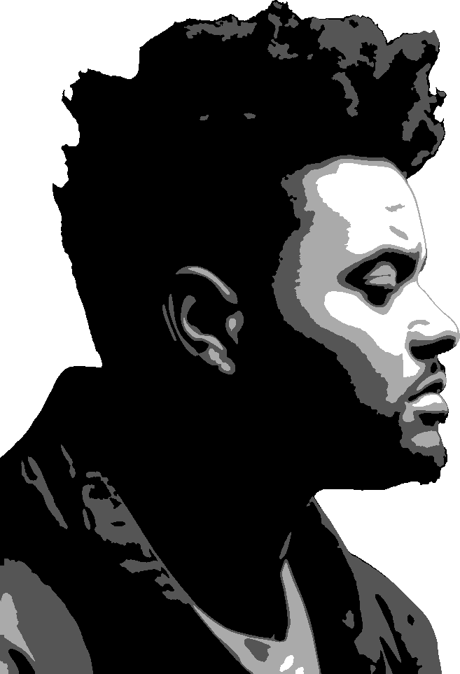 The Weeknd stencil, painted in 4 grays