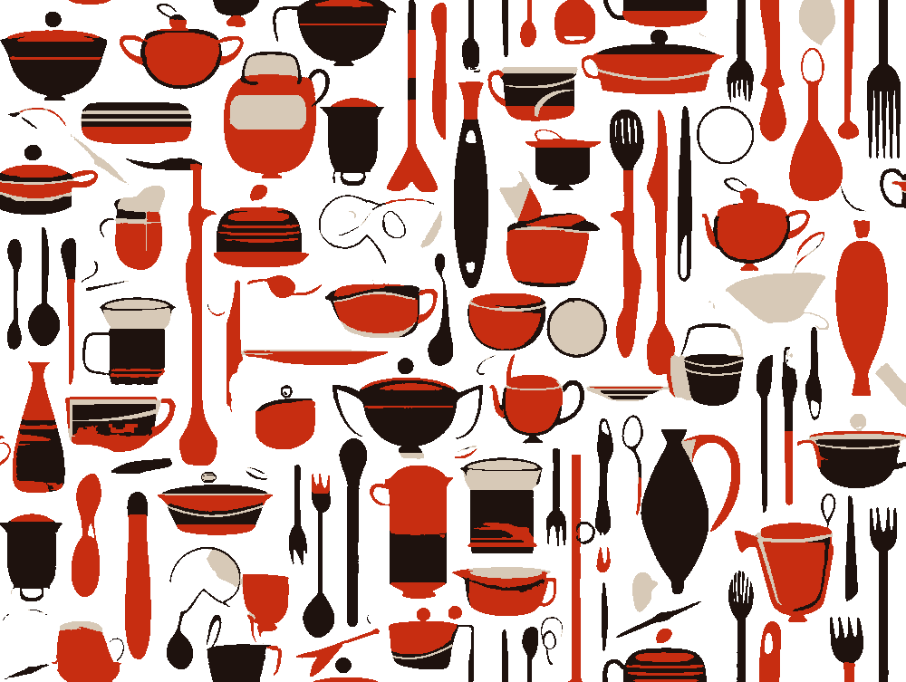 Cooking Utensils stencil, painted in 3 colors