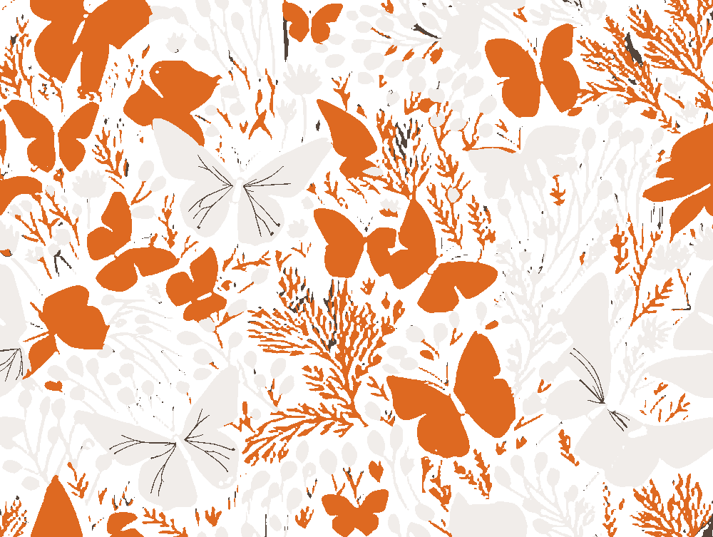 Field of Orange Butterflies stencil, painted in 3 colors