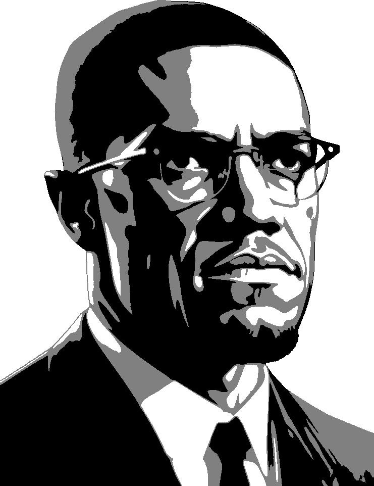 Malcolm X stencil, painted in 3 grays
