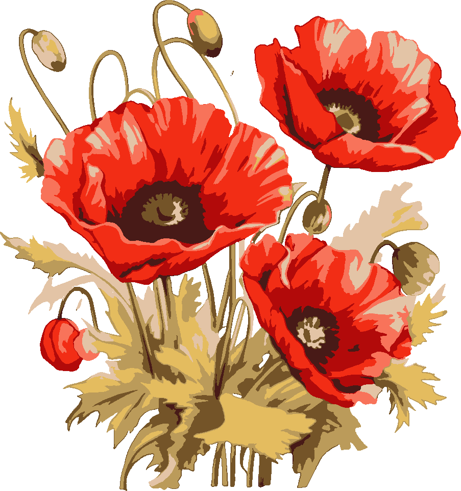 Poppies stencil, painted in 8 colors