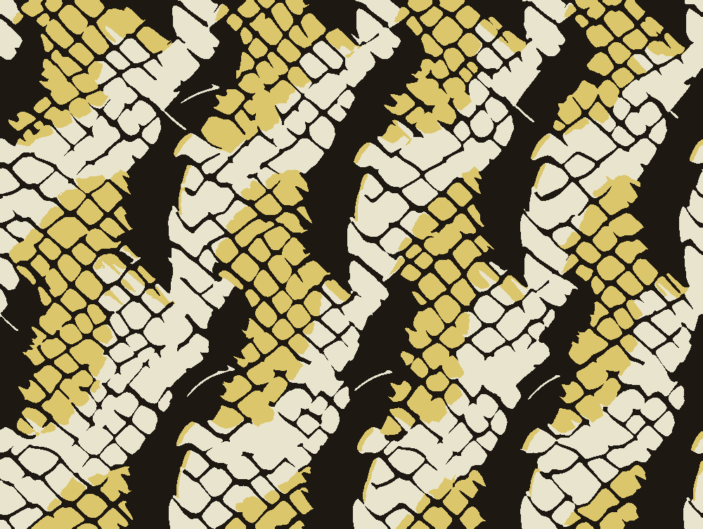 Snakeskin stencil, painted in 3 colors