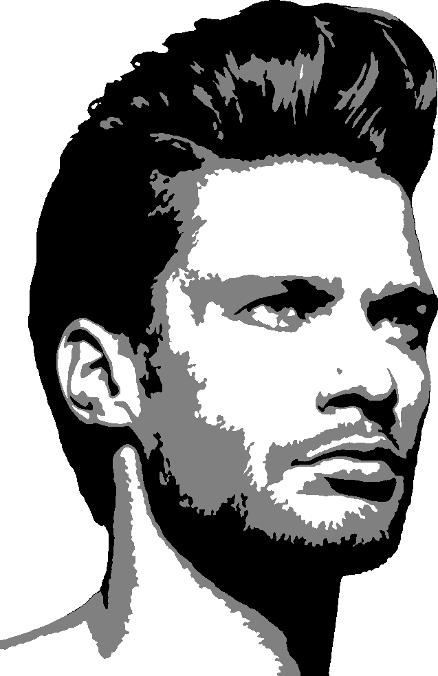 Pompadour stencil, painted in 3 grays