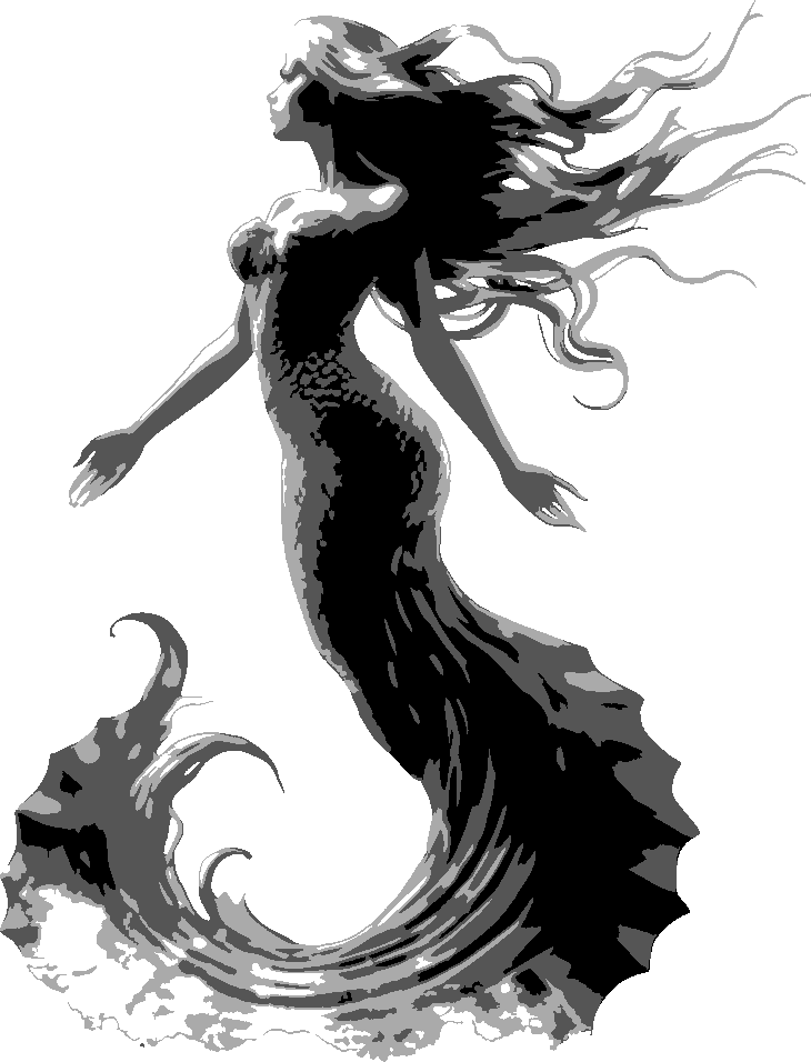 Mermaid stencil, painted in 4 grays