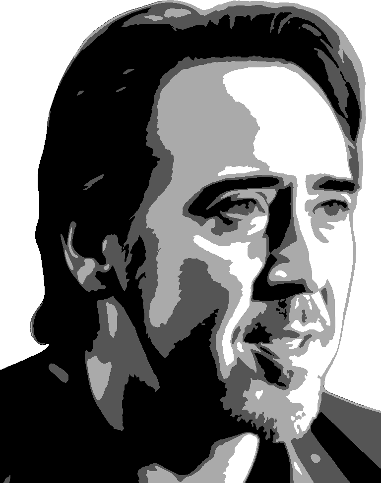 Nicholas Cage stencil, painted in 4 grays