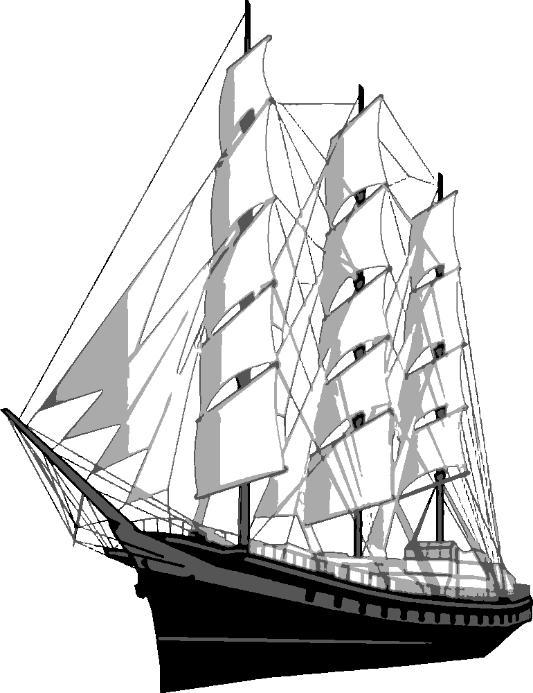 Three-Masted Sailing Ship stencil, painted in 4 grays