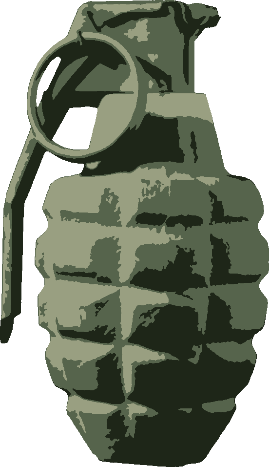 Hand Grenade stencil, painted in 3 colors