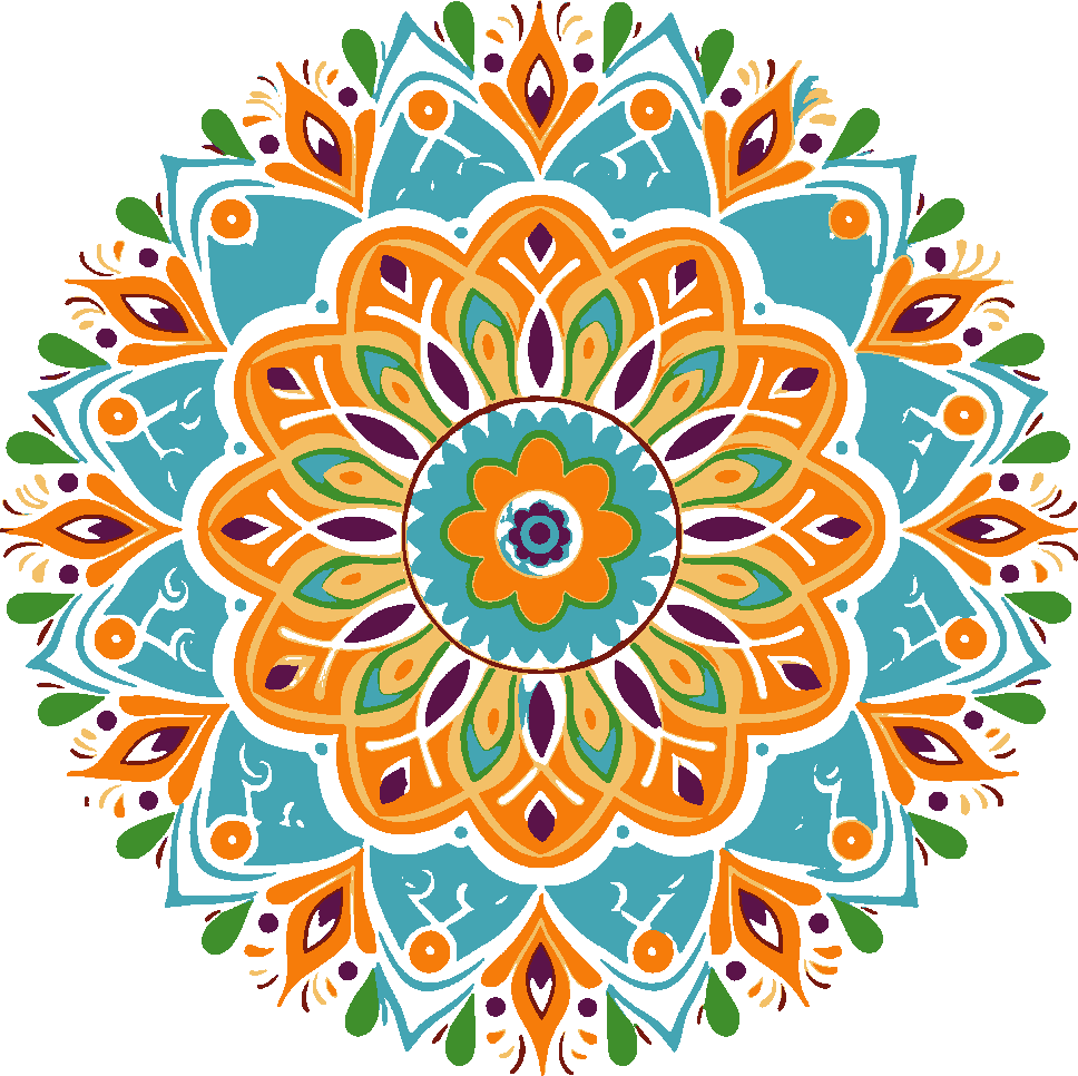 Rangoli in Orange and Turquoise stencil, painted in 6 colors