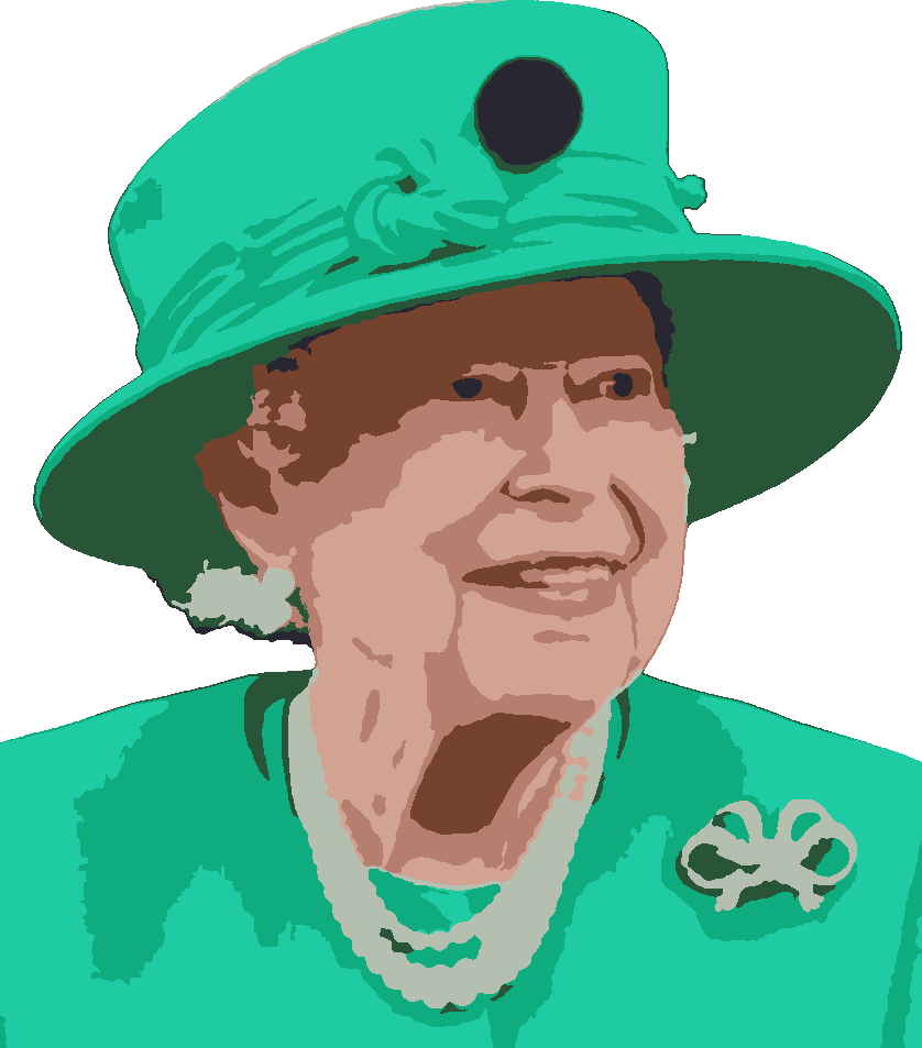 Queen Elizabeth in Big Hat stencil, painted in 8 colors