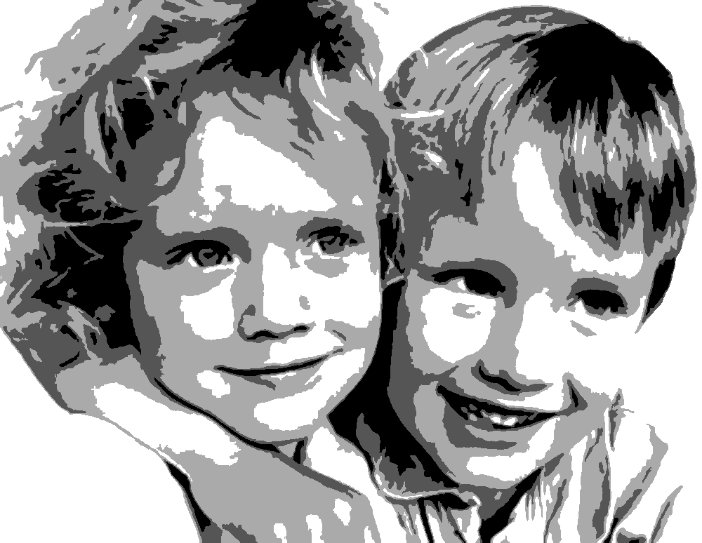 Taj and Kira stencil, painted in 4 grays