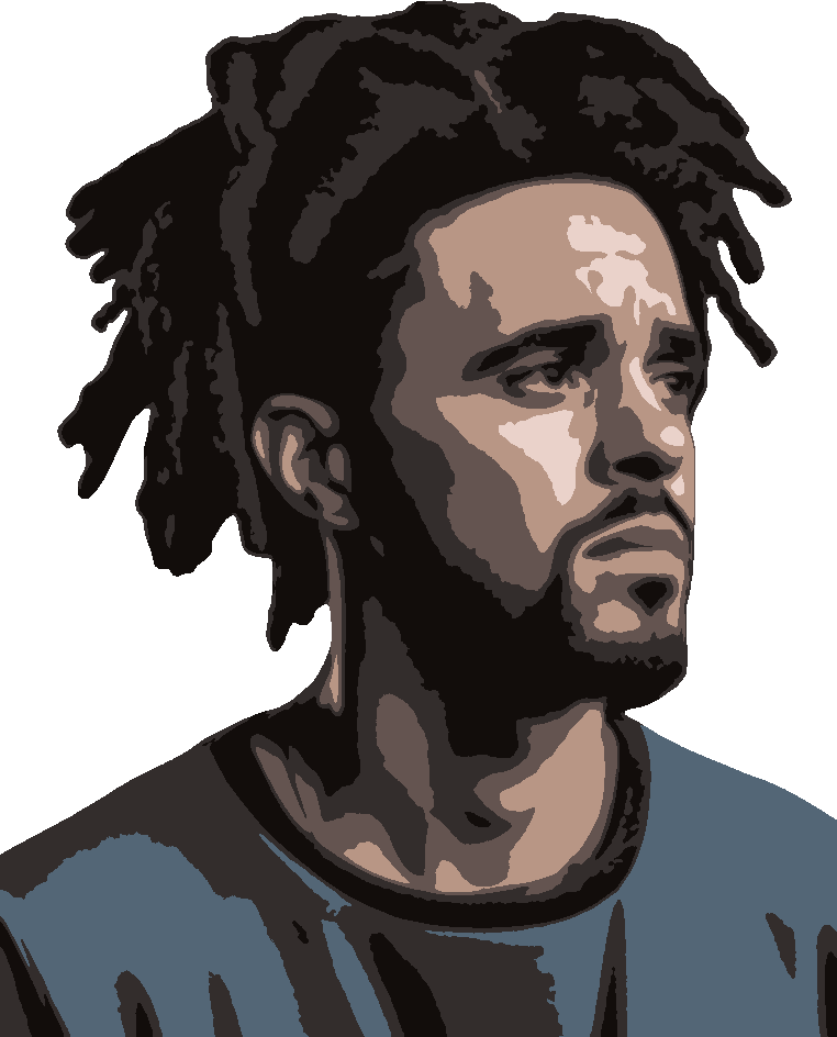 J Cole stencil, painted in 6 colors