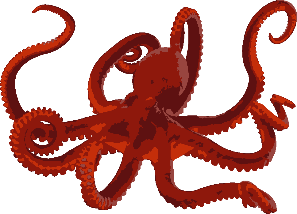 Red Octopus stencil, painted in 4 colors