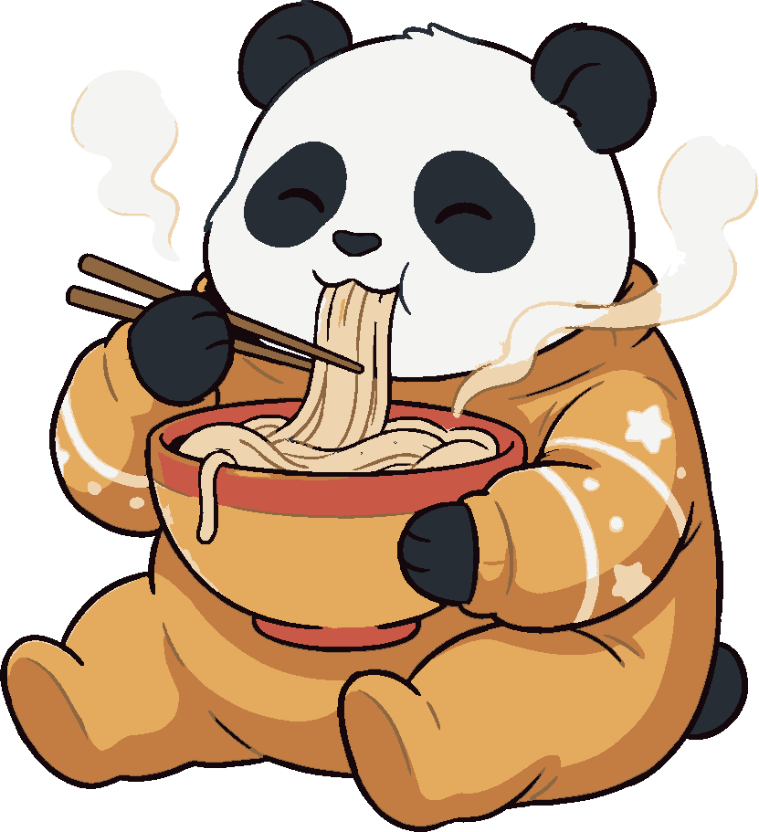 Panda with Noodles stencil, painted in 8 colors