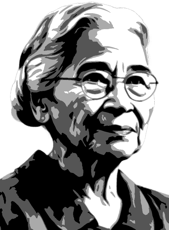 Rosa Parks stencil, painted in 4 grays