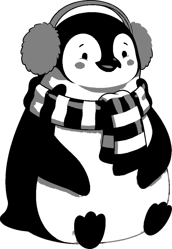 Penguin in Earmuffs stencil, painted in 3 grays